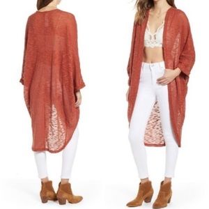 Free People Lightweight Open Front Duster Cardigan in Rust